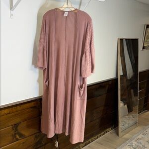 Stars Above Mauve Long Open Front Ribbed Lightweight Robe- XL/XXL